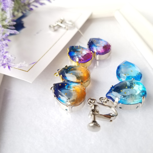 売り切れ】朝焼けと星のイヤリング ビーズ 星 ハンドメイド