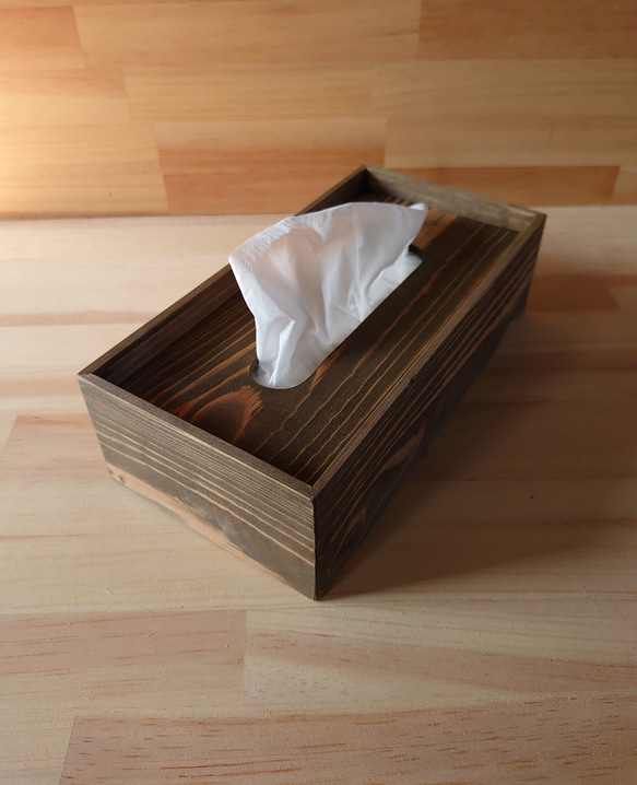 ヴィンテージ風ティッシュケース、木製 2枚目の画像
