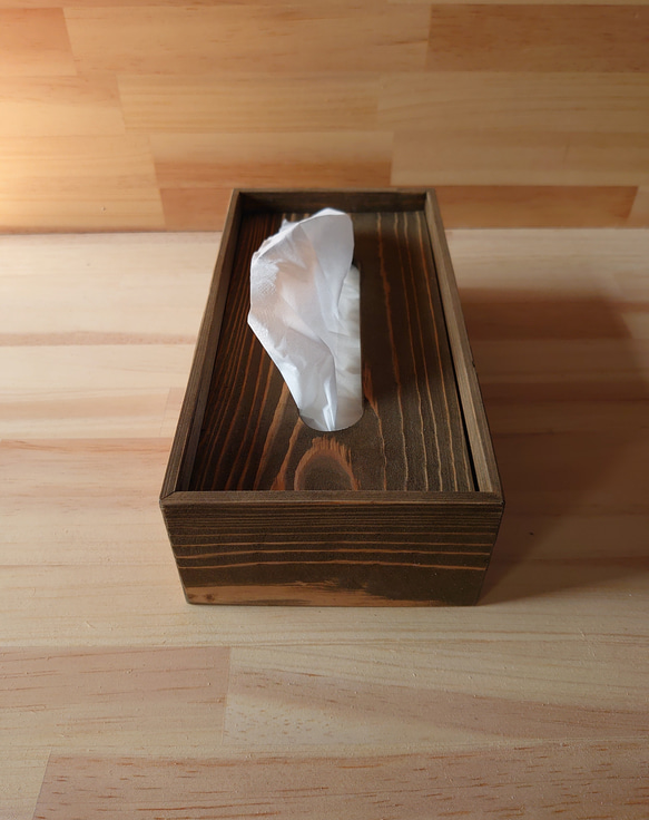 ヴィンテージ風ティッシュケース、木製 3枚目の画像