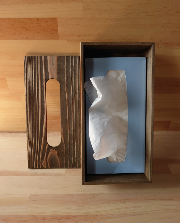 ヴィンテージ風ティッシュケース、木製 5枚目の画像