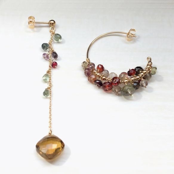 オータムカラー・ジュエル*アシンメトリ―ピアス