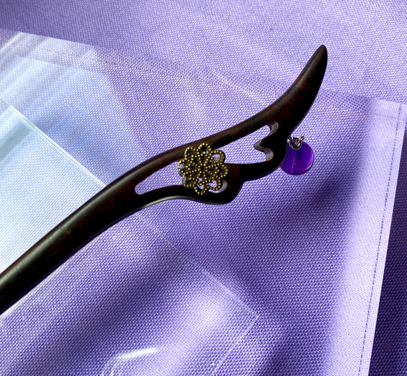黒檀の簪　アメシスト揺れる　オトナの簪　和装　送料無料　和小物　紫水晶 3枚目の画像