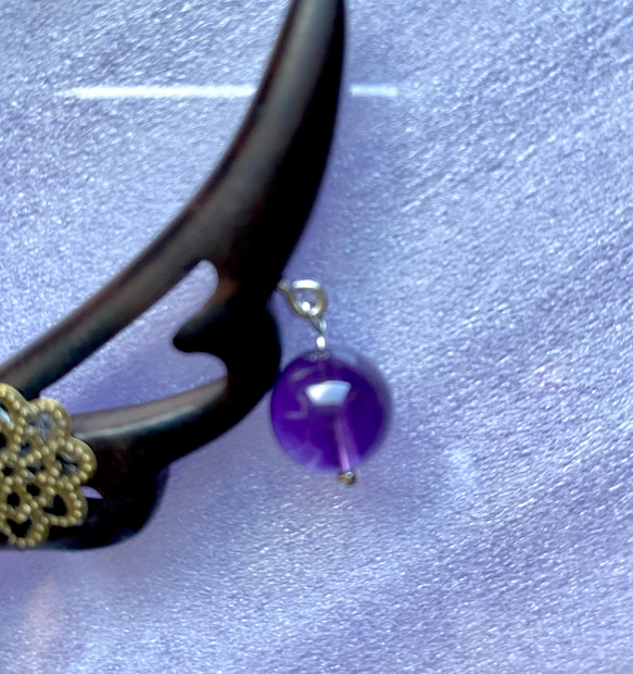 黒檀の簪　アメシスト揺れる　オトナの簪　和装　送料無料　和小物　紫水晶 5枚目の画像