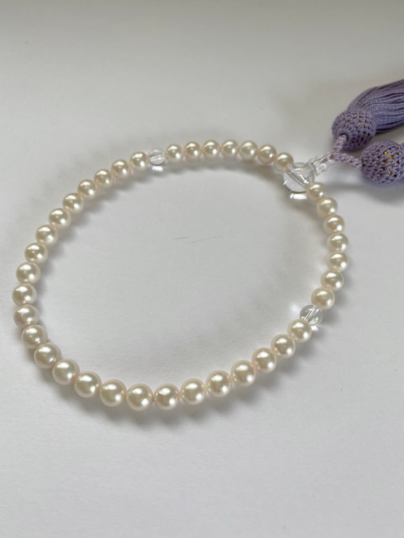 〈真珠の念珠〉本真珠　正絹　藤紫の房飾り　水晶　お洒落れ　和装　送料無料　SALE 4枚目の画像