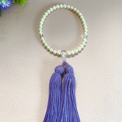 〈真珠の念珠〉本真珠　正絹　藤紫の房飾り　水晶　お洒落れ　和装　送料無料　SALE 6枚目の画像