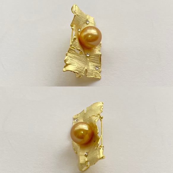 〈南洋ゴールデン真珠のブローチ〉オリジナル　帯留め　大珠　自分へご褒美　無調色 8枚目の画像