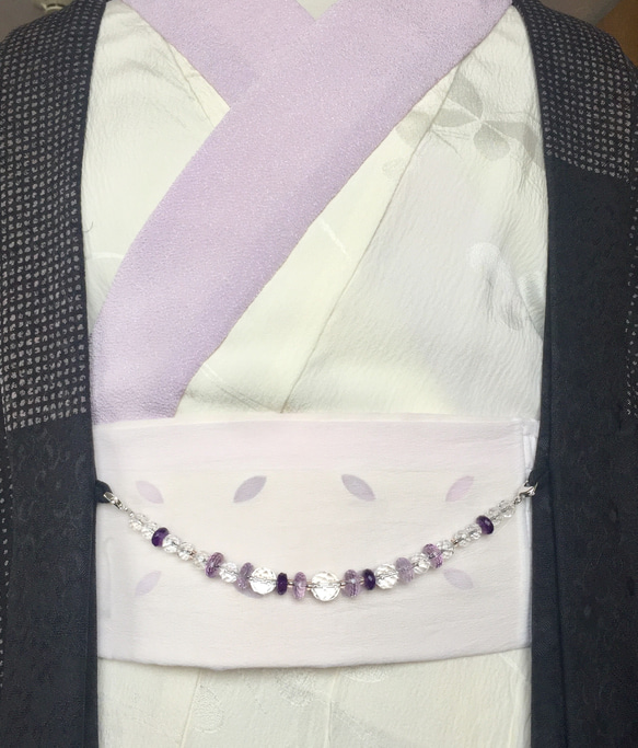 アメシストの羽織紐 兼用 ブレスレット 水晶 プレゼント 和小物 和装 8枚目の画像