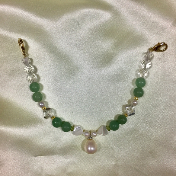 羽織紐 兼用 ブレスレット 天然石 〈アベンチュリン 水晶〉淡水真珠 パール 和小物 1枚目の画像