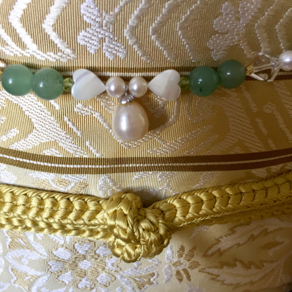 羽織紐 兼用 ブレスレット 天然石 〈アベンチュリン 水晶〉淡水真珠 パール 和小物 7枚目の画像