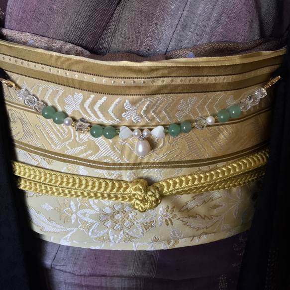 羽織紐 兼用 ブレスレット 天然石 〈アベンチュリン 水晶〉淡水真珠 パール 和小物 8枚目の画像
