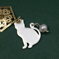 真珠揺れる 猫簪 ハートの水晶 ベビーパール 金色 透かしモチーフ  魔法の仗 送料無料 アメシスト 5枚目の画像
