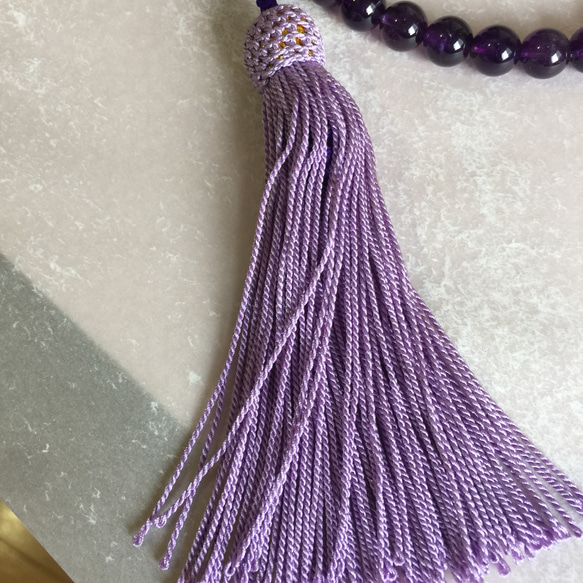 アメシスト羽織紐 兼用髪飾り藤紫の正絹房飾り ユニセックス 着物男子 送料無料 オトナの和小物（金色） 5枚目の画像