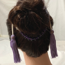 アメシスト羽織紐 兼用髪飾り藤紫の正絹房飾り ユニセックス 着物男子 送料無料 オトナの和小物（金色） 7枚目の画像