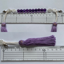 アメシスト羽織紐 兼用髪飾り藤紫の正絹房飾り ユニセックス 着物男子 送料無料 オトナの和小物（銀色） 10枚目の画像