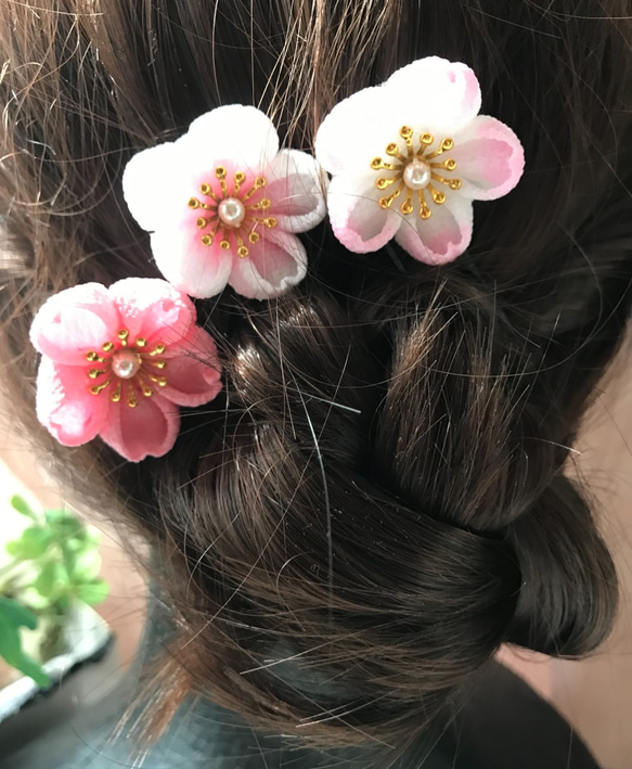つまみ細工　髪飾り　桜3種セット　ヘアピン 2枚目の画像