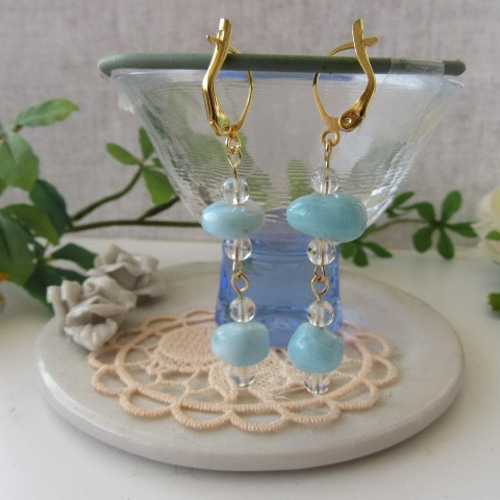 送料無料】ハンドメイド 天然石ラリマー＆水晶のピアス ピアス（フック