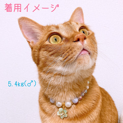 猫の首輪パープルビーズ✨ネックレス首輪♡お花チャーム 5枚目の画像