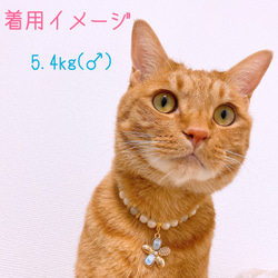 猫の首輪ブルー系ビーズ✨ネックレス首輪♡大きめお花チャーム.* 5枚目の画像