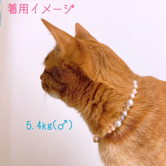 猫の首輪パールピンク系ビーズ✨ネックレス首輪♡クラウンチャーム色違いあり 7枚目の画像