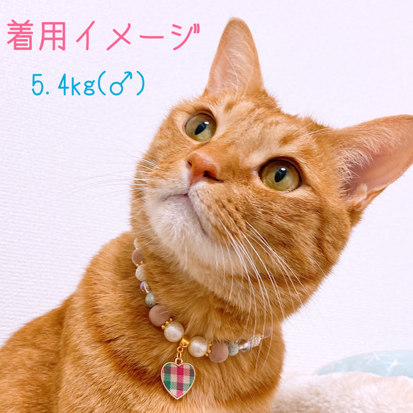 猫の首輪おしゃれフロッキービーズ✨ネックレス首輪♡秋ハートチャーム♥️ 5枚目の画像