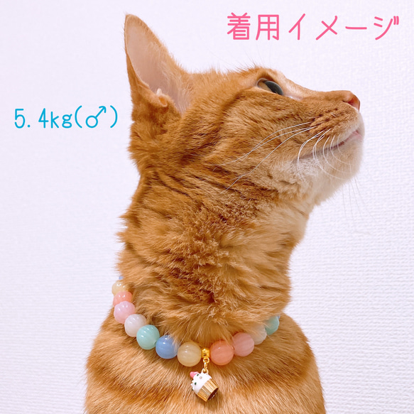 猫の首輪カラフルメロンビーズ✨ネックレス首輪♡マフィンチャーム 6枚目の画像