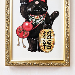2L 黒招き猫 アートプリント/イラスト複製画 4枚目の画像