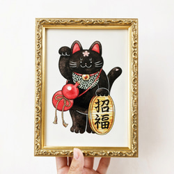 2L 黒招き猫 アートプリント/イラスト複製画 5枚目の画像