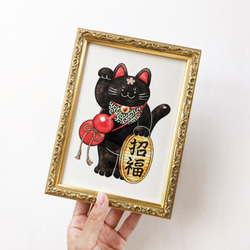 2L 黒招き猫 アートプリント/イラスト複製画 6枚目の画像