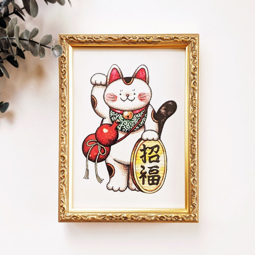 2L 招き猫 アートプリント/イラスト複製画 イラスト Yakumo 通販