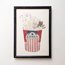 A4 猫と本とコーヒー アートプリント/イラスト複製画 イラスト