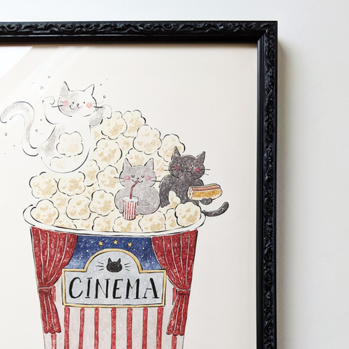 取り置き中　Popcorn   他3枚　小作品　猫の絵 取り置き中 Popcorn 他3枚 小作品 猫の絵