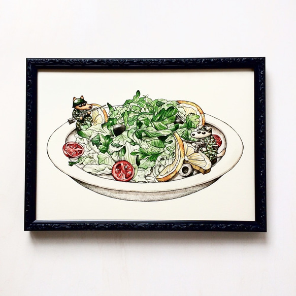 赤絵細描風アート「洋灰工場図」イラスト原画 絵画