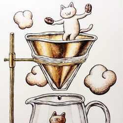 A4 猫とコーヒー アートプリント/イラスト複製画 4枚目の画像
