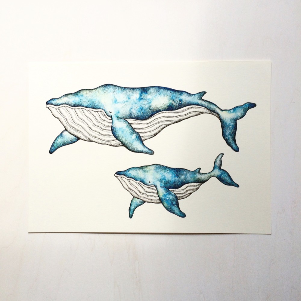 クジラの水彩画 良き A4サイズ