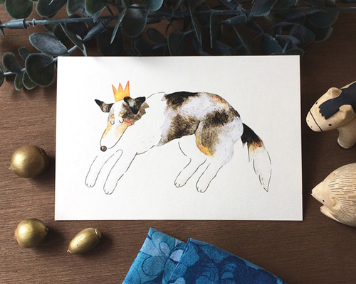 ポストカードサイズ 犬の王様 アートプリント/イラスト複製画