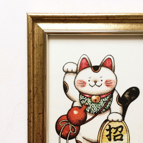 招き猫　イラスト　ハンドメイド ポストカードサイズ 招き猫 アートプリント/イラスト複製画