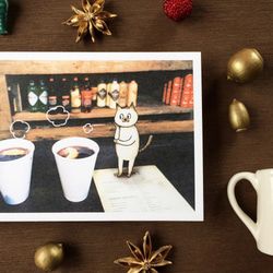 ポストカードサイズ 猫とグルーワイン アートプリント/イラスト複製画 3枚目の画像
