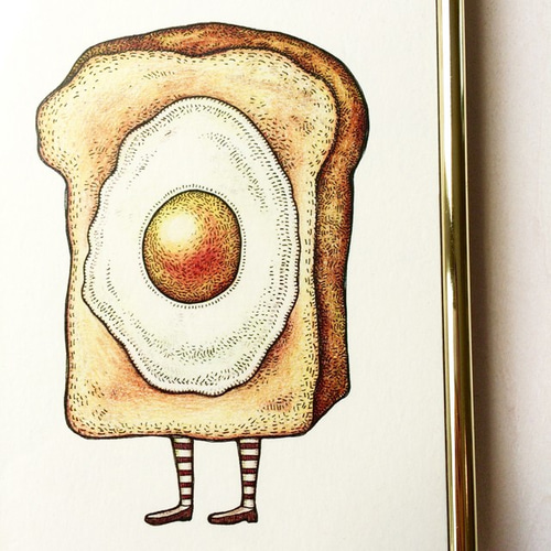 ポストカードサイズ 目玉焼きトーストちゃん アートプリント