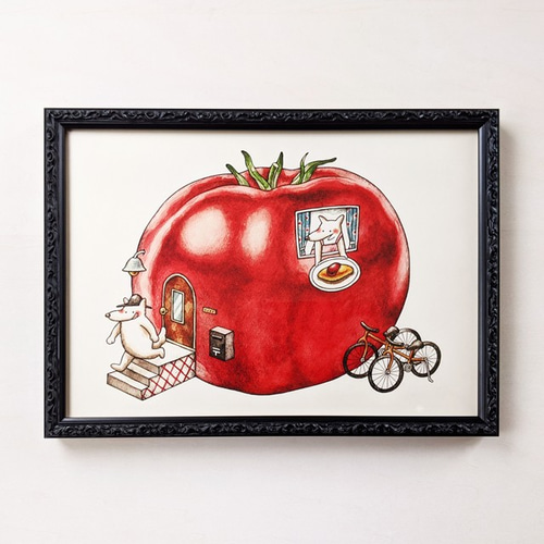 A4 ふたりのトマトハウス アートプリント/イラスト複製画 A4 ふたりのトマトハウス アートプリント/イラスト複製画