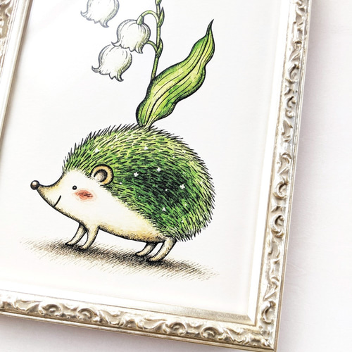 2L スズランハリネズミ アートプリント/イラスト複製画 イラスト