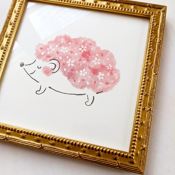 150角 桜ハリネズミ アートプリント/イラスト複製画 5枚目の画像