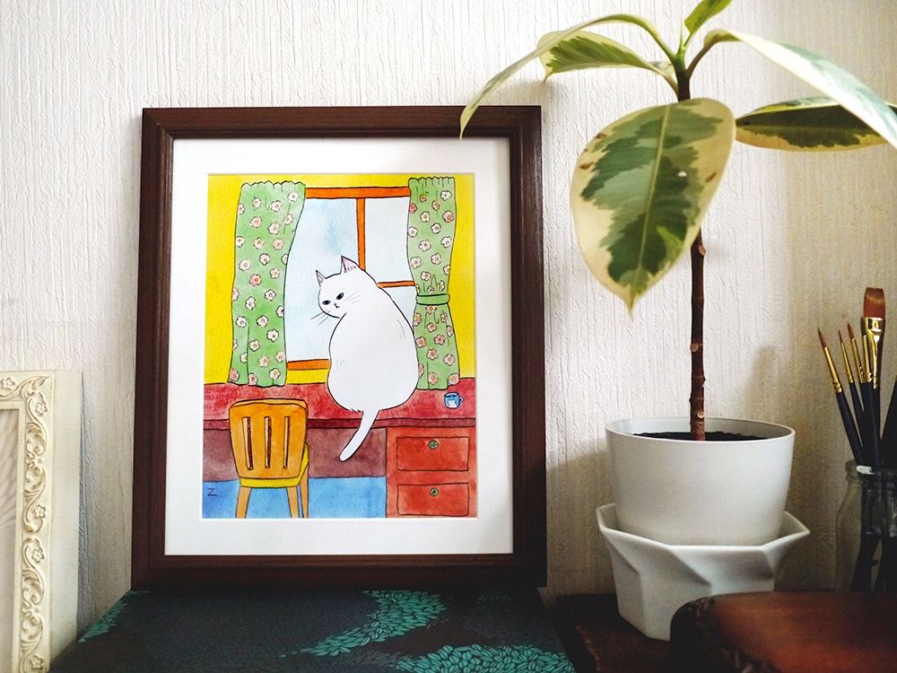 猫　イラスト　インテリア　原画 CATS POSTER／猫のいる部屋 イラスト zacchino! 通販 4271677