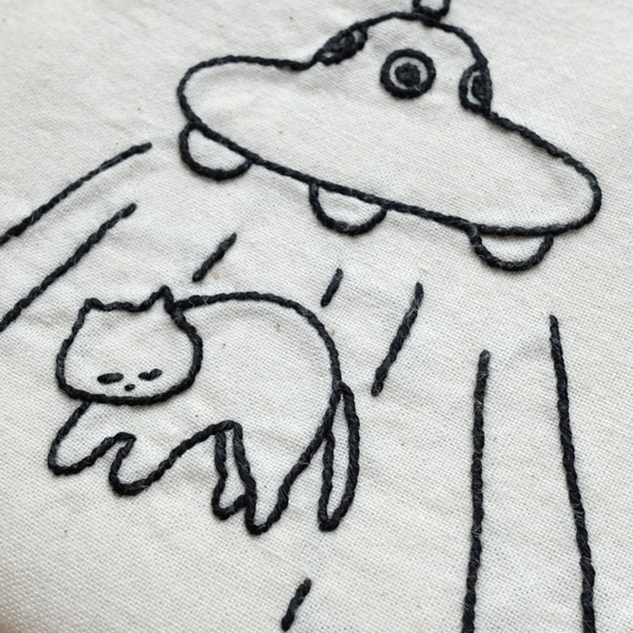 刺繍マスクケース　UFOの連れ去り／ブルー 3枚目の画像
