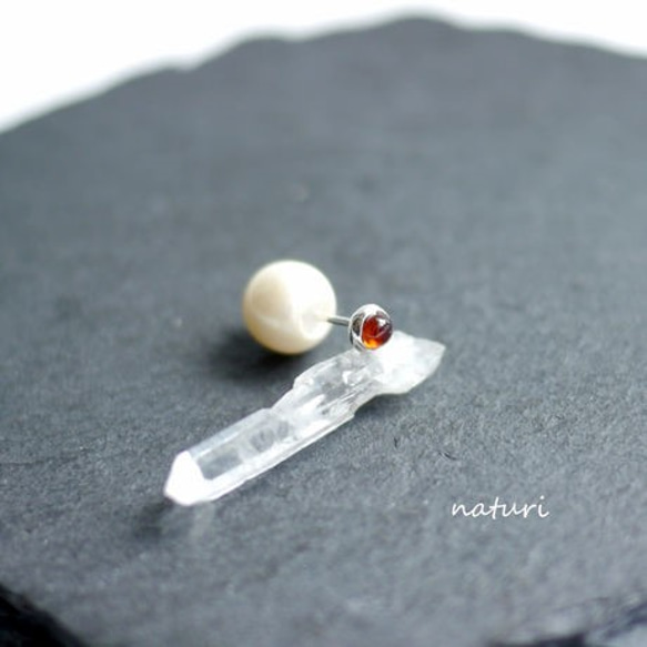 【noix】sv925 garnet pierce with pearl catch (1pc) 第1張的照片