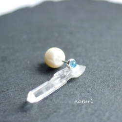 【noix】sv925 blue topaz pierce with pearl catch (1pc) 第1張的照片