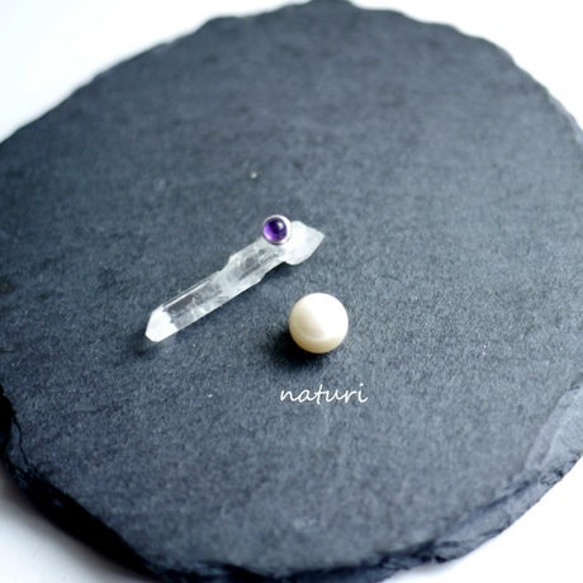 【noix】sv925 amethyst pierce with pearl catch (1pc) 2枚目の画像