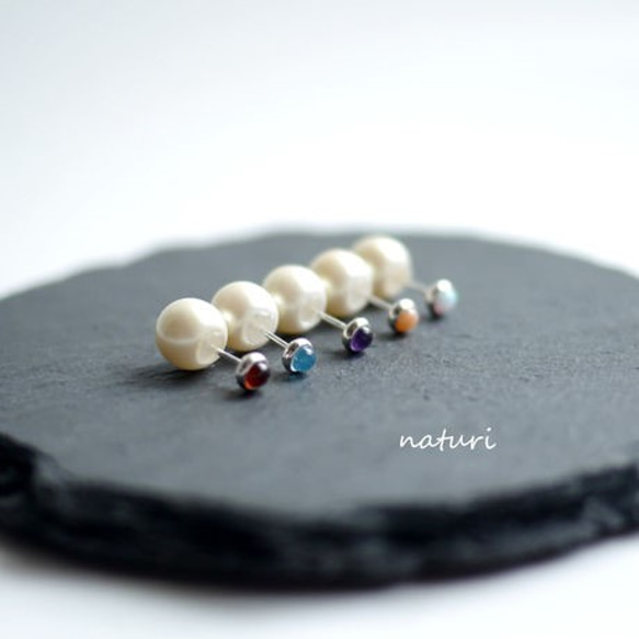 【noix】sv925 gemstone pierce with pearl catches (2pcs) 1枚目の画像