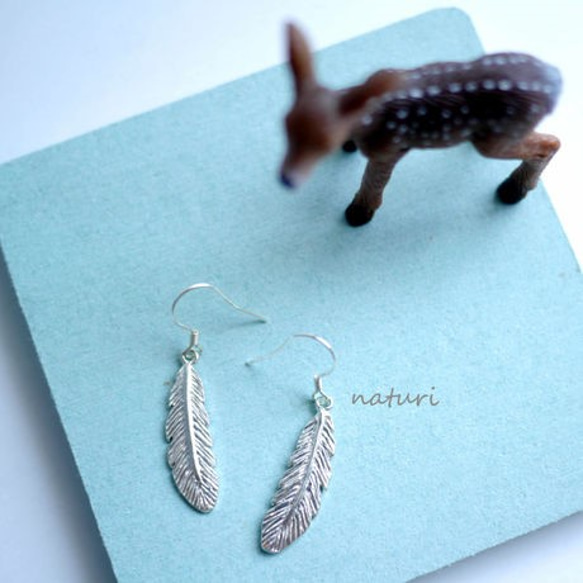 【plume】sv925 feather pierce (2pcs) 925銀 羽毛耳環 第3張的照片