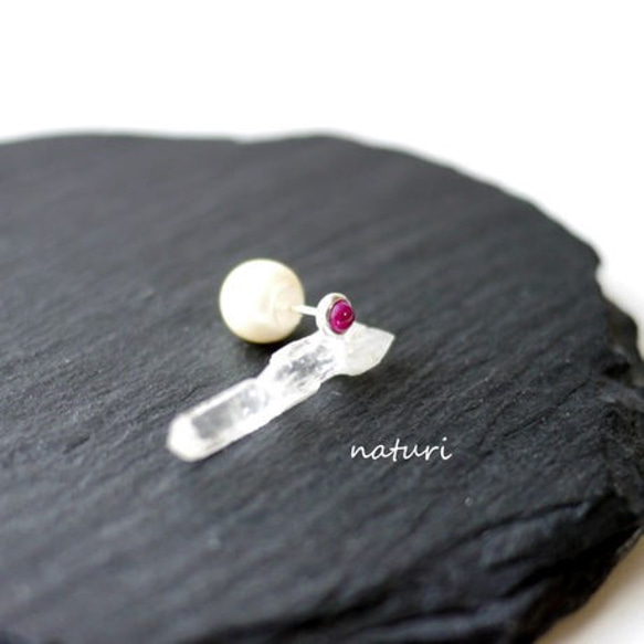 【noix】sv925 ruby pierce with pearl catch (1pc) 第1張的照片