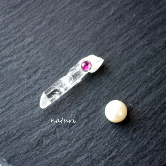 【noix】sv925 ruby pierce with pearl catch (1pc) 2枚目の画像